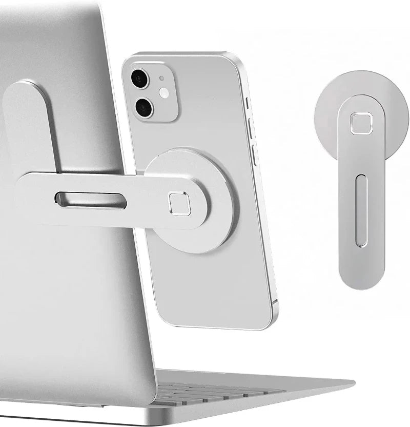 Magnetic Phone Stand for Laptop & Monitor – Foldable Aluminum Dual Screen Mount