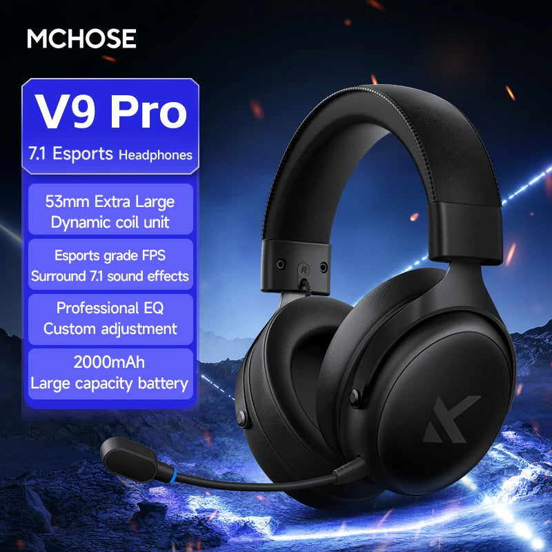 MCHOSE V9 Pro Wireless Gaming Headset – Bluetooth, 3-Mode, Noise Cancelling with Mic
