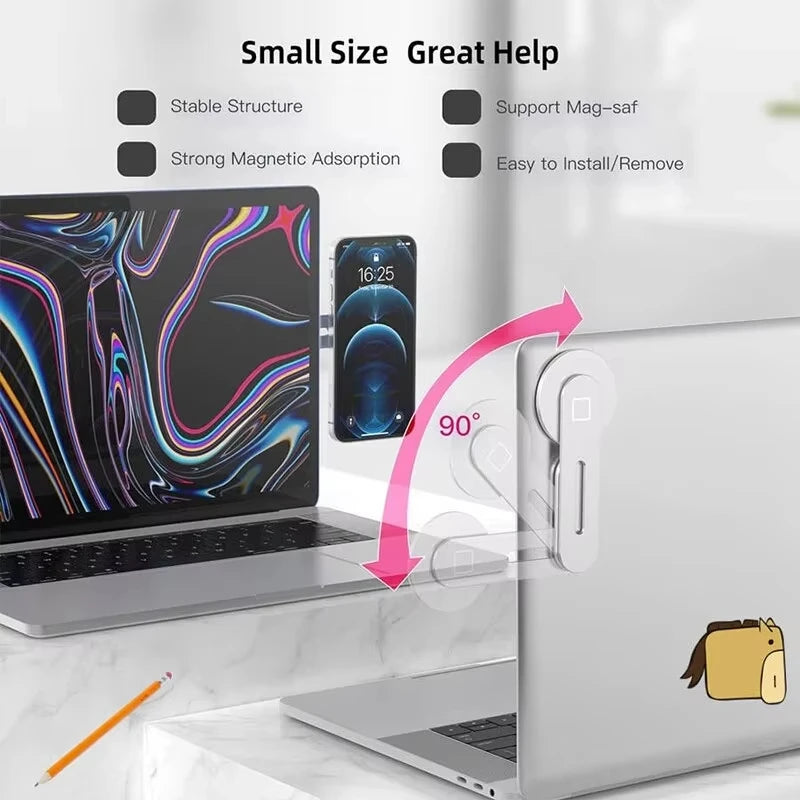 Magnetic Phone Stand for Laptop & Monitor – Foldable Aluminum Dual Screen Mount