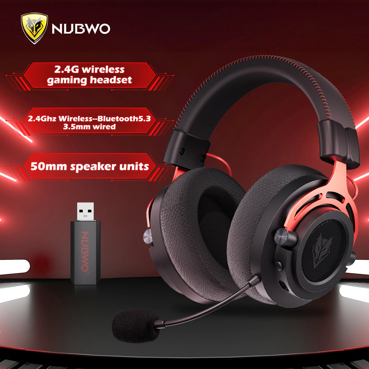 NUBWO G03 Wireless Gaming Headset – 2.4G, PS4/PS5/PC, Noise Cancelling Mic