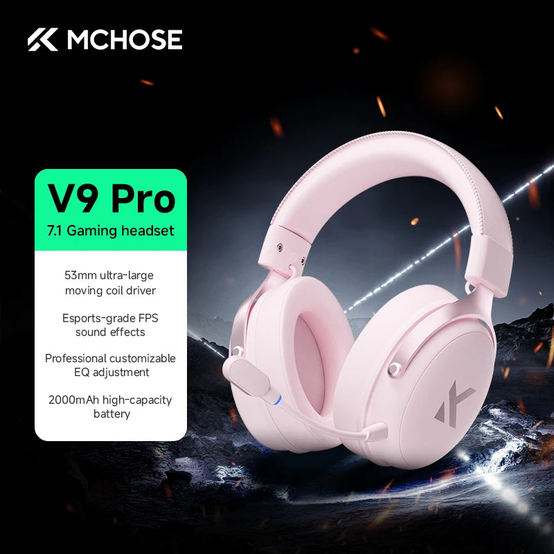 MCHOSE V9 Pro Wireless Gaming Headset – Bluetooth, 3-Mode, Noise Cancelling with Mic