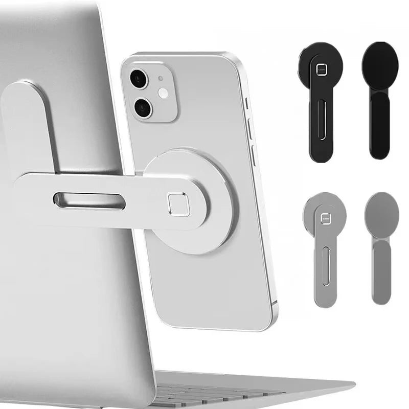 Magnetic Phone Stand for Laptop & Monitor – Foldable Aluminum Dual Screen Mount