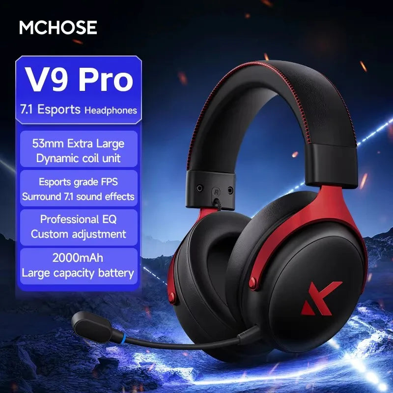MCHOSE V9 Pro Wireless Gaming Headset – Bluetooth, 3-Mode, Noise Cancelling with Mic