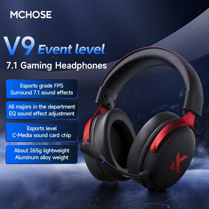 MCHOSE V9 Pro Wireless Gaming Headset – Bluetooth, 3-Mode, Noise Cancelling with Mic