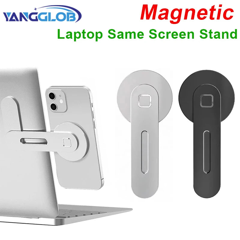 Magnetic Phone Stand for Laptop & Monitor – Foldable Aluminum Dual Screen Mount